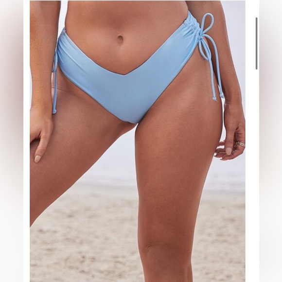 CLEARANCE 2-piece- Camille Blue Plunge Away Bikini Top and Cheeky Bikini Bottom - Picture 2 of 11